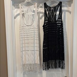 Beach Bunny White and Black Crochet Fringe Coverups size large (2 sold together)